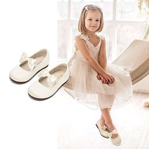 DREAM PAIRS Girls Mary Jane Front Bow Ballerina Flat Dress Shoes, Sophia-22-ivory - 4 Toddler (Sophia-22)