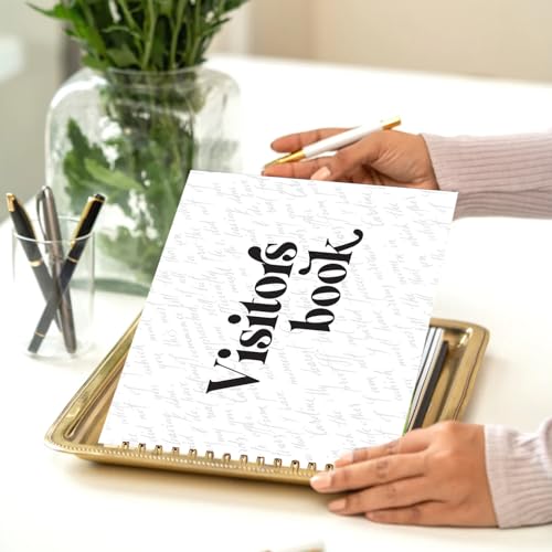 Image of Visitor Book - 8 x 12 Inches | Handwritten Pattern Wire Bound Guest Register for Hotels, Offices, Exhibitions & Business Use | Medium Size Visitor Log Book for Reception & Front Desk