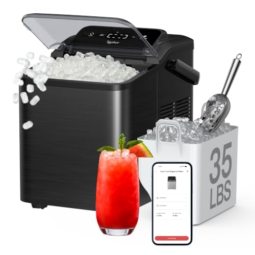 Image of Typhur Smart Nugget Ice Maker Countertop with App Control, Pebble Ice Machine, Portable Pellet Ice Maker with Handle, Self-Cleaning Pump, 8 Cleaners, 35lbs /24H for Home, Kitchen, Office, RV, Black