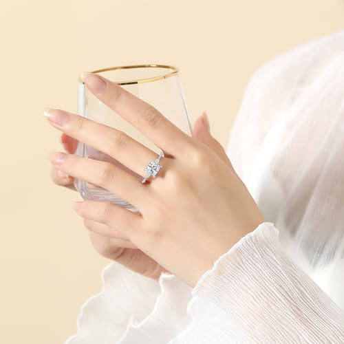 2CT Moissanite Engagement Ring for Women，D Color VVS1 doubel band Princess Cut Solitaire S925 Sterling Silver Plated 18k White Gold Wedding Promise Anniversary Ring3
