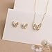 Frigotine Gold Butterfly Stud Earrings Pendent Necklaces Sets for Women, Dainty Rhinestone Cubic Zirconia Crystal Seashell Necklace Earing Jewelry Set Wedding Prom Fashion Birthday Gifts