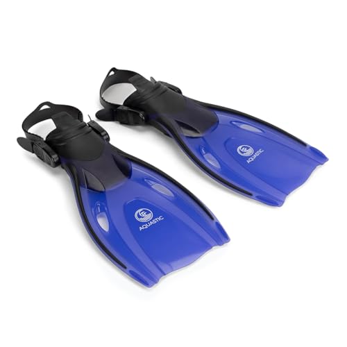 AQUASTIC Aletas de snorkel Niños SHELLY JR Talla 27/32 Color EU Azul Oscuro Aletas de natación largas y ajustables para niños Cierre de correa Cómodo Fácil de llevar