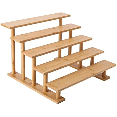 Display Shelf Riser Bamboo 5 Tiered Display Stand Tiered Spice Rack Organizer, 16.5X15X11 Inches Cover