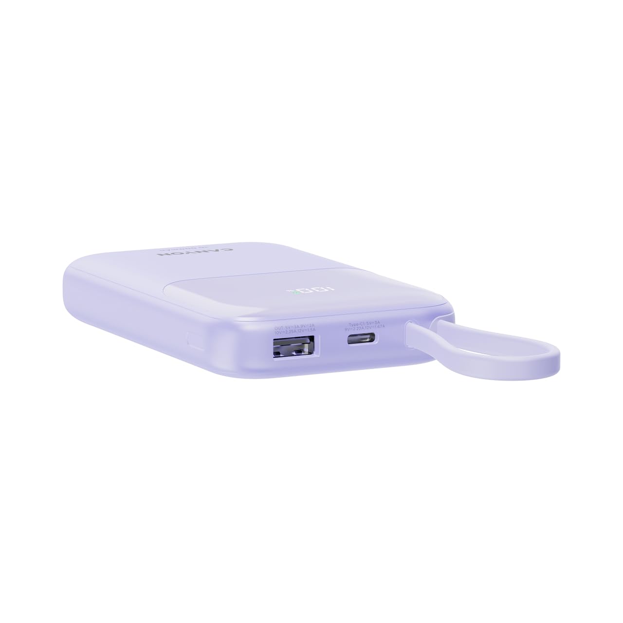 CANYON OnPower 101 - Batteria esterna da 10000 mAh con cavo USB-C integrato, PD 22,5 W e ricarica rapida QC 3.0, display digitale, batteria portatile sottile, viola