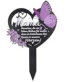 KIKVTER Herz Grabschmuck Wetterfest mit Gravur Mama, Menschen, die wir lieben, bleiben für Immer, denn sie hinterlassen ihre Spuren in unseren Herzen! Edelstahl Grabschmuck, Grabdekoration Wetterfest