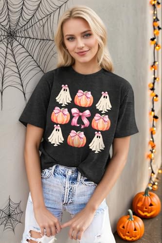 Halloween Shirts for Women Spooky Season Shirt Pumpkin Ghost Graphic tees Casual Short Sleeve Tops - image 3