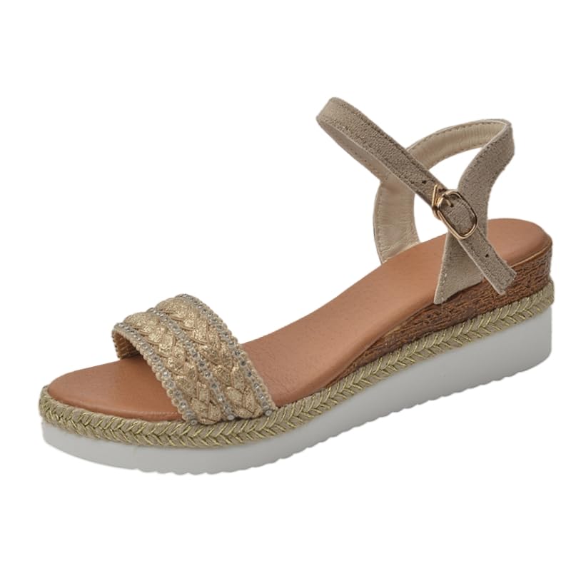 Women's Large-Size Flats – Closure with Woven Wedge Heel, Fashionable Casual Style for All-Day Comfort