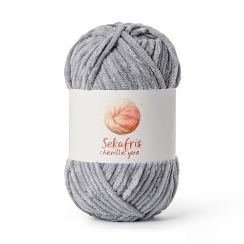 Image of Chenille Yarn for Crocheting, Size 5 Bulky,Grayish | 100g /131yds Soft Chunky Velvet Yarn for Crochet and Knitting,Fluffy Baby Yarn for Amigurumi,Blankets and DIY Crafts.