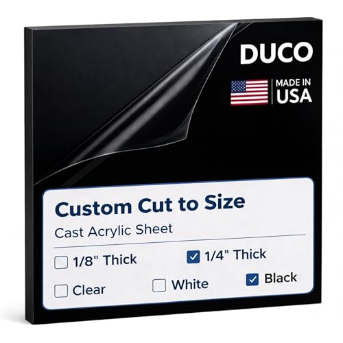 Image of Duco Black Cast Custom Size Acrylic Sheets 1 /4 inch (6mm) Thick - USA-Made Opaque Plexiglass Cut to Size - Shatter Resistant Custom Cut Acrylic Panel for Displays, Signage, Shelving, & DIY Projects