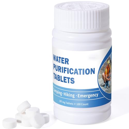 Water Purification Tablets (100 Count) - Water Tablets Purification for Drinking for Camping, Boating, Hiking, Backpacking, Emergencies - Portable Water Treatment for Safe Drinking Anywhere