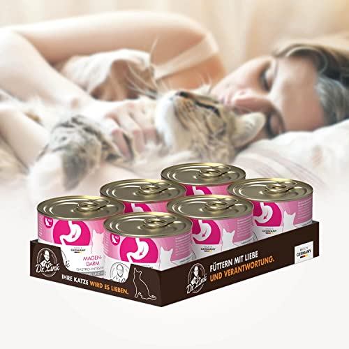 Dr. Link Spezial-Diät Katzenfutter für Katzen & Kater Proteinquelle Geflügel & Rind – Magen, Darm, Verdauung - leicht verdaulich, unterstützt Darmflora & Bauchspeicheldrüse – 6x200g Dose