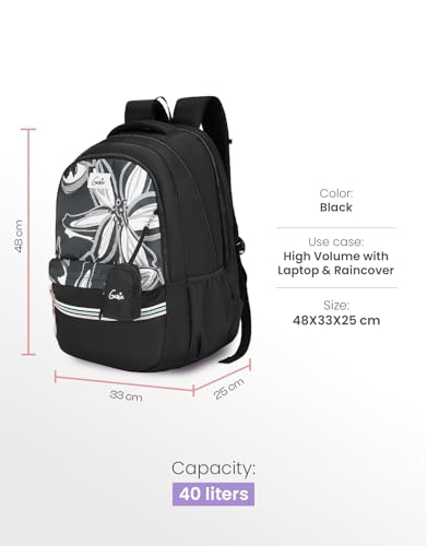 Image of Genie Petalis School Backpack For Girls |19 Inch-40 Litres With Laptop Sleeve, Rain cover, Three Compartments, |Best for Books, Water Bottles, Stationery, Laptop, Lunch Box & Essentials - Black