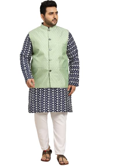 Image of SOJANYA (Since 1958, Men's Silk Blend Grey Kurta Pyjama & Silk Blend Jacket Combo