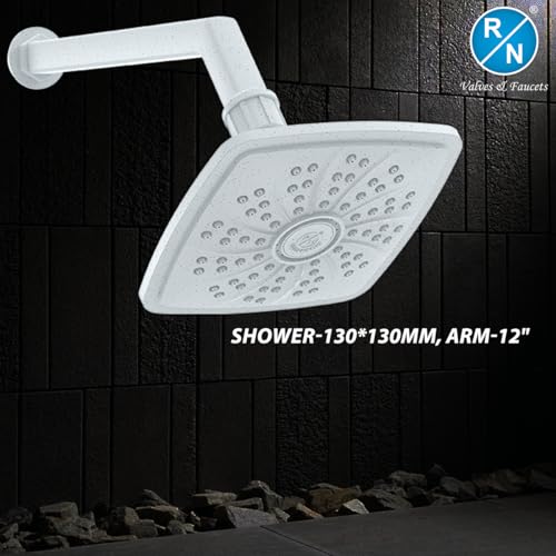 Image of RN PTMT Superior Plastic Overhead Shower with 12 inch Shower Arm (Marble) | Shower Size: 13X13cm | RainFall Shower RNPTS18B11
