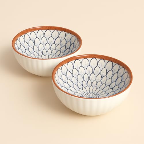 Image of YELONA Ceramic Bowls Set of 2 | 300ml Japanese Style Rice /Dessert Bowls | Petal Design | Microwave & Dishwasher Safe | Lead-Free Porcelain | 11.5cm Diameter