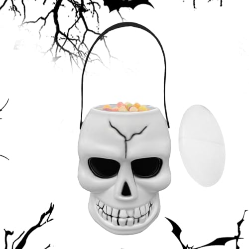 Palaufr Cesta de Halloween, cubo de Halloween para dulces con asa - Cráneo para mascarada de escritorio, vela de tealight, fiesta gótica