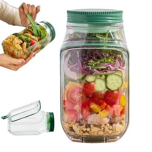 LAIBUY 2025 - Recipiente para ensaladas y aderezos a prueba de fugas, recipiente todo en uno, cuenco de frutas y verduras reutilizable, diseño de cuenco integrado en capas verticales, mantenlo fresco