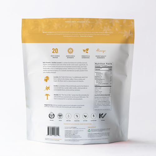 Image of Sprout Living Epic Protein, Plant Based Protein & Superfoods Powder, Vanilla Lucuma Powder | 20 Grams Organic Protein Powder, Vegan, Non Dairy, Non-GMO, Gluten Free, Low Sugar (5 Pound, 60 Servings)