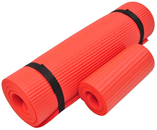 BalanceFrom All Purpose 1/2-Inch Extra Thick High Density Anti-Tear Exercise Yoga Mat and Knee Pad with Carrying Strap and Yoga Blocks, Red by Fitvids - Image 2