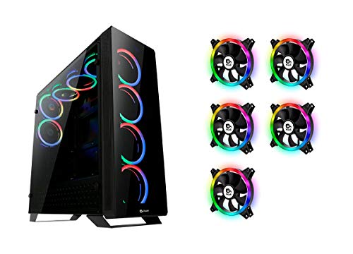 [Pack Poupança de tamanho]: Caixa ATX Gaming Leviathan Spectrum com vidro temperado preto 5 ventiladores Spectrum duplo aro RGB12 cm