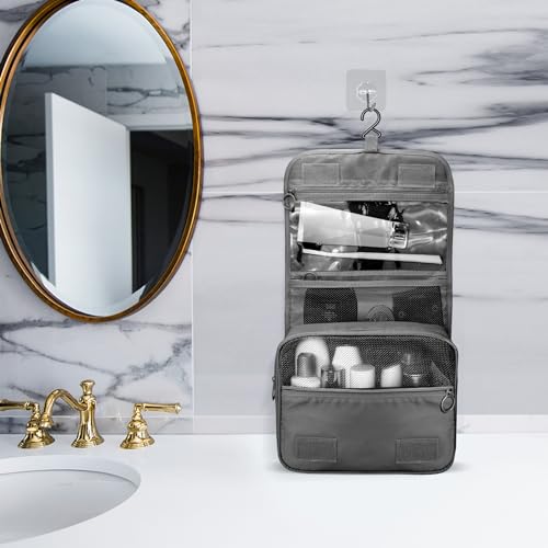 Image of Lcsmaokin Large Capacity Toiletry Bag Travel Bag with Hanging Hook for Men and Women Waterproof Travel Cosmetic Bag Bathroom Storage Bag for Brushes Set, Full-Sized Shampoo, Toiletries, Accessories,