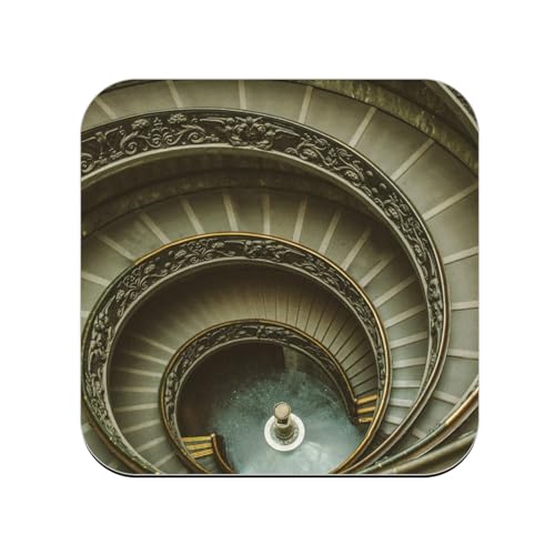 sous Verre en Bois - Musée du Vatican Escalier Gris en Spirale Rome Italie - 1 unité (95 x 95 mm)