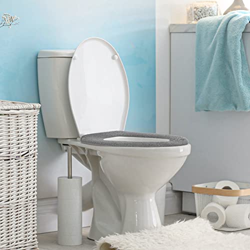 Legigo 5 Pack Thicker Bathroom Toilet Seat Cover Pads- Soft Warmer Toilet Seat Cushion Cover Stretchable Washable Fiber Cloth, Easy Installation Comfortable Toilet Lid Seat Cover(Knit Elongated Gray)