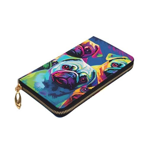 Multiple Dogs Pop Art Pugs Prints Leather Long Clutch Wallet for Fashionable Girls and Women - Durable, Stylish, and Functional, Black, One Size3