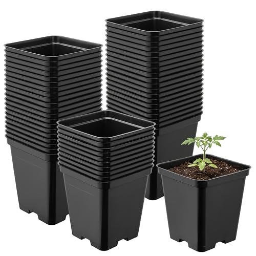 Garronda Pot de Fleur Carré en Plastique 9 × H 9,6 cm (0,5L) Lot 50 Godets Semis Pots de Pépinière avec Drainage Résistants Intempéries pour Culture...