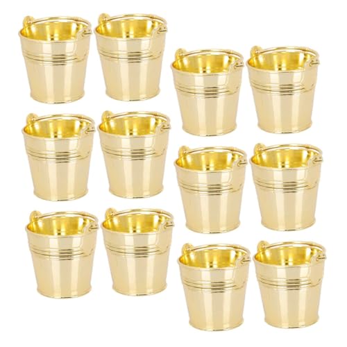 MOTHNUR Lot de 12 Seaux à Dragées Miniatures Dorés en Fer-blanc, Seaux Décoratifs en Métal Poignée, pour Mariage, Bonbons et Fêtes, Contenant Polyvalent pour...
