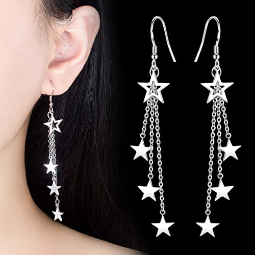 Meteor Star Pendant Tassel Earrings Long Dangle Drop Earrings Gold And Silver Lucky Star Dangle Earrings Lightweight Hypoallergenic Jewelry For Women Girls (Silver1) #TOP1