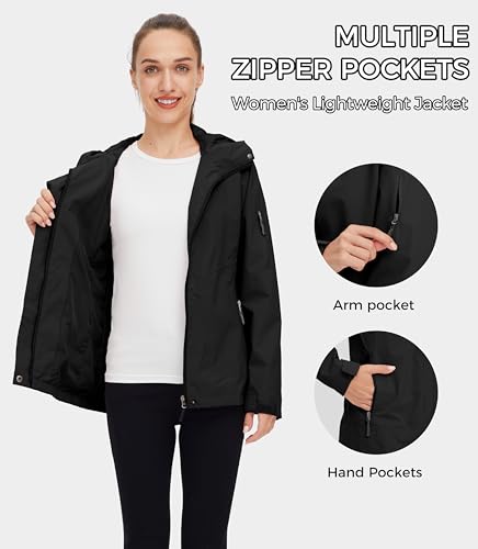 wantdo Women's Lightweight Rain Jacket Waterproof Hooded Raincoats Rain Coat Shell for Hiking4