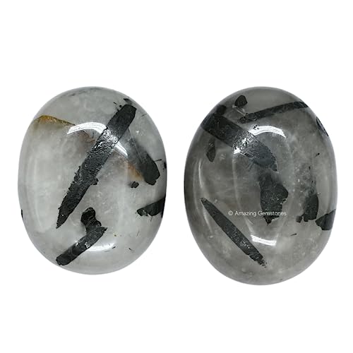 Image of Amazing Gemstone Black Rutilated Quartz Crystals and Healing Stones - Large Palm Stone Crystals Piedra - Crystal for Good Luck, Positive Energy, Meditation - Unique Stocking Stuffers Gifts for Women