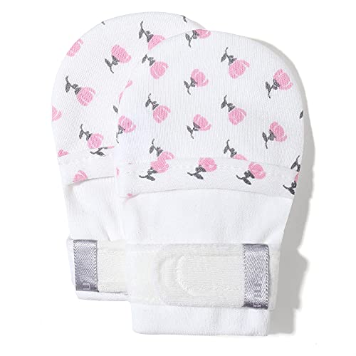 Image of HAPIU Baby No Scratch Mittens Stay On, 100% Cotton Breathable, Adjustable Infant Gloves for Boys Girls, Newborn - 12 M
