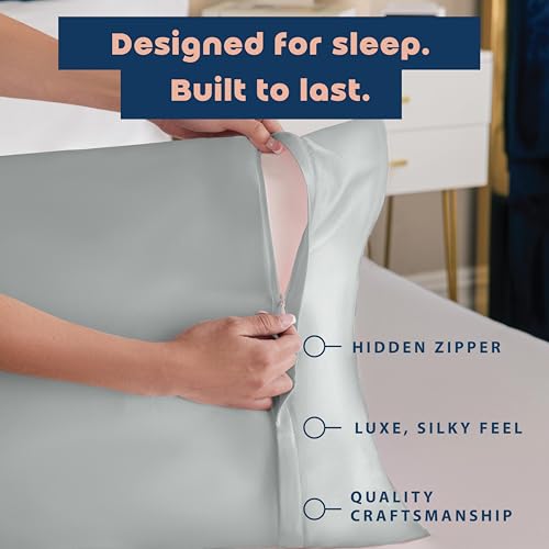Image of BLISSFORD Satin Pillowcase with Zipper, for Hair and Skin Care, Feels Soft and Cool Like a Silk Pillowcase, Satin Pillow Cases 2 Pack, Slik Pillow Cover, Silver Grey - King Size, Set of 2