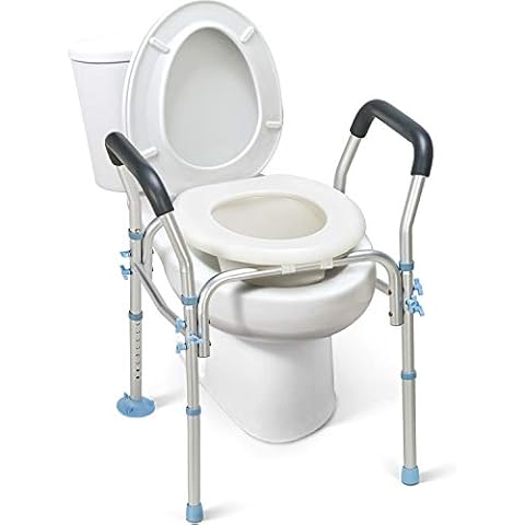 OasisSpace Stand Alone Raised Toilet Seat 300lbs - Heavy Duty Medical Raised Homecare Commode and Safety Frame, Height Adjustable Legs, Bathroom Assist Frame for Elderly, Handicap, Disabled Cover
