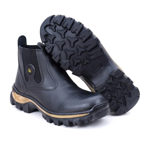Bota Masculina Botina em Couro Impermeável Coturno Palmilha Gel Confortável (PRETO, BR, Adulto, Numé