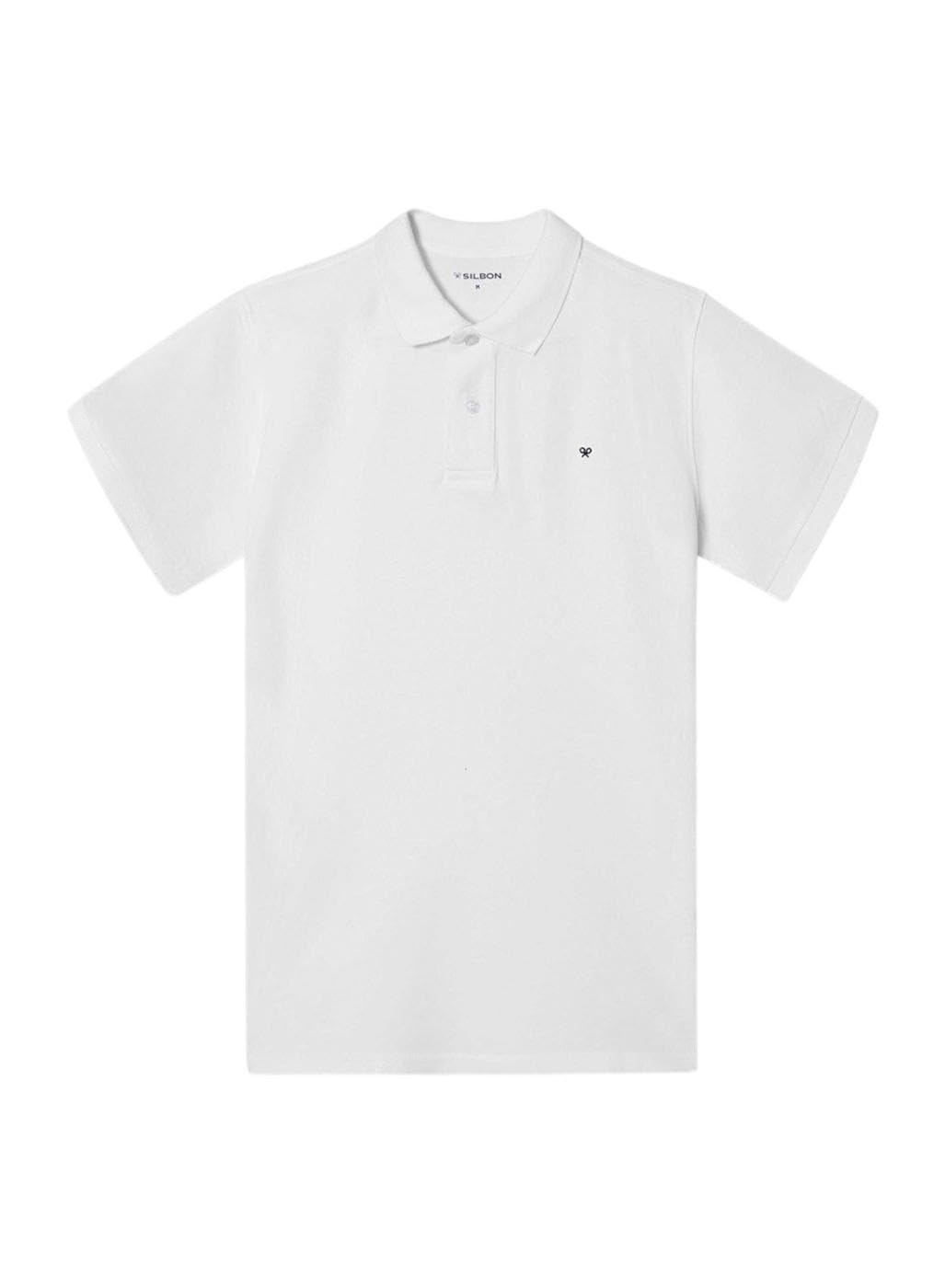SILBON Classic Plain Polo Shirt, White, S-4XL