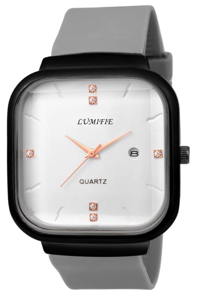 LUMIFIE Plastic Analog Square White Dial Unique Date Show Display Grey Boys Watch (B0BSWP1RBZ) Amazon Price History, Amazon Price Tracker