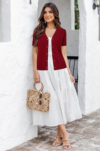 Image of Arach&Cloz Women's Wool Blend Short Sleeve Lightweight Cardigan Business Casual Summer Sweaters Tops