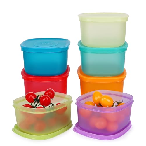 ANJUKE 7PCS botes cocina almacenaje, recipientes para alimentos Reutilizables - Microondas, Lavavajillas, Recipientes de Almacenamiento en el Congelador Para la Preparación de Comidas(900ML)