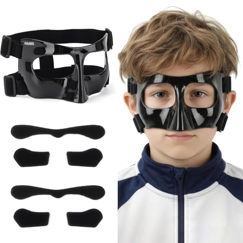 QK01BS Kids Nose Guard for Broken Nose Youth Face Mask for Basketball Soccer Baseball and Other Sports Adjustable Protective Nose Shield for Boys and Girls