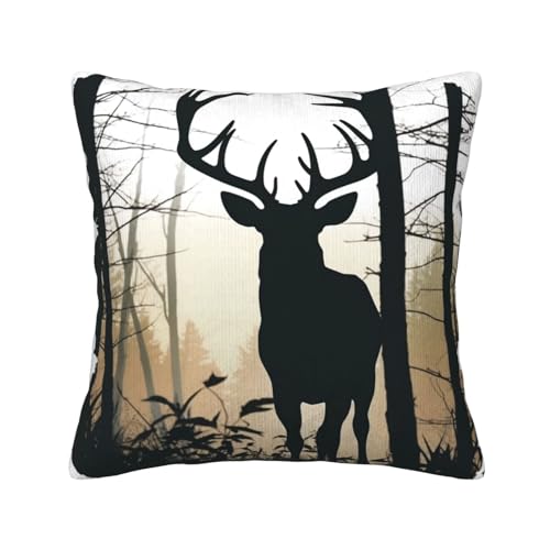 Housse de coussin velours côtelé cerf au design raffiné pour canapé