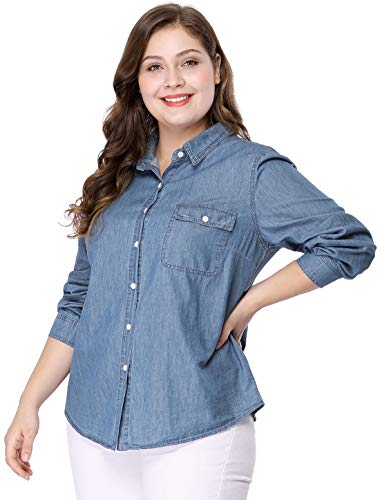 Agnes Orinda Women's Plus Size Button Down Long Sleeve Chest Pocket Chambray Shirts 2025
