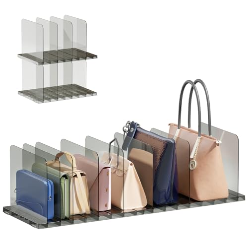 PAVSTINE バッグ収納スタンド 2個セット 間隔調節可能 4仕切り 台座連結・積み重ね可能 簡単組み立て 透明 クローゼット カバン収納 約幅36x奥行24x高さ21cm クリアブラック
