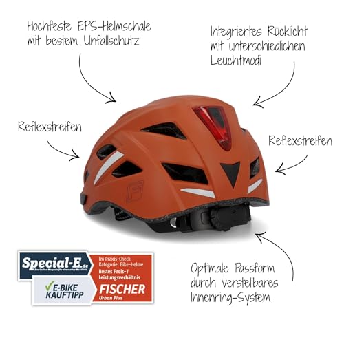 Fischer Erwachsene Fahrradhelm, Radhelm, Cityhelm Urban Plus Miami, L/XL, 58-61cm, braun, mit integriertem LED-Rücklicht – Ansicht 3