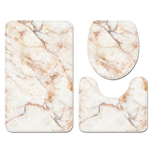 Stillshine. Juego de Alfombras de Baño Tapete de Baño Antideslizante Tapa de Inodoro Juego de Tapetes de Baño de 3 Piezas,3D Mármol Patrón Negro Blanco Rosado Color Crema (Color Crema,40×60 cm 3PCS)