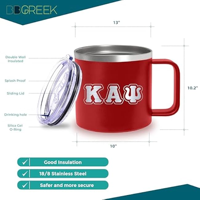 BBGreek Kappa Alpha Psi Fraternity Paraphernalia - Official Vendor -14 oz Insulated Mug - Greek Letters - 1911