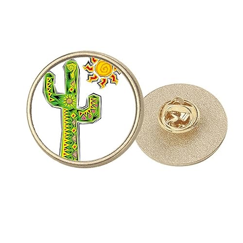 Broche ronde cactus Mexique peinte à la main artisanat doré luxe M