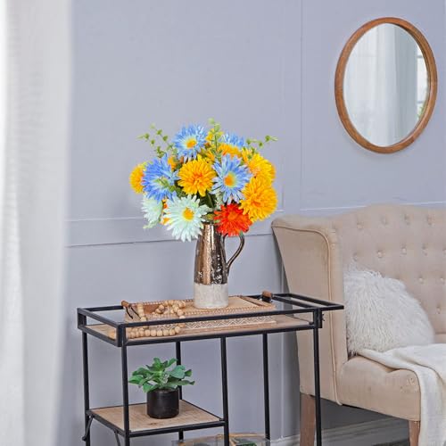 Image of Artificial Faux Gerbera Daisies Flowers Fake Silk Sunflower Spring Flowers Arrangements Cemetery Flowers for Grave Home Indoor Table Vase Wedding Party Decor(No Vase)